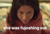 Meme by Instagram page @joan.of.arca that reads, "She was fujoshing out." The meme features a photo of actress Zendaya in the film _Challengers_.