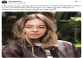 A "quote-tweet":https://knowyourmeme.com/memes/quote-retweets-qrts about actress Sydney Sweeney and her controversial comments on the "American Eagle Ad":https://knowyourmeme.com/memes/sydney-sweeney-has-great-jeans-american-eagle-ad in a November 2025 GQ interview with Katherine Stoeffel.