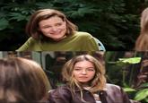 Two-panel, vertical-stack "meme":https://knowyourmeme.com/memes/memes template of GQ interviewer Katherine Stoeffel and actress "Sydney Sweeney":https://knowyourmeme.com/memes/people/sydney-sweeney.
