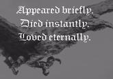 Appeared briefly. Died instantly. Loved eternally.