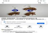 ☑ 8:56 1 ฟล Q PRE ORDER "Transformation & Protection" Cicada + Evil Eye Resin E... $13 Send seller a message Is this still available? Send Alerts Send offer Share Save Description Details: • Real cicada shells (ethically collected) • Evil eye glass bead connecto... See more