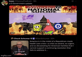 Isaac @GalaxyPeaBrain -18h U.S Government update: American NATIONAL SUICIDE GIF imgflip.com Chuck Schumer @SenSchumer 20h I am voting NO, 0:15 America is in the midst of a Republican-made health care crisis-a crisis so severe, so urgent, and so devastating for American families that I cannot support a continuing resolution that fails to address it....