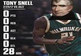TONY SNELL 2/24/17 VS JAZZ PTS 0 REB 0 AST MILWAUKE 0 BLK ופ 0 STL 28 MIN