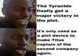 8T00 The Tyranids finally get a major victory in the plot. It's only used as a plot device to make Titus captain of the second company again.
