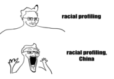 A meme about Hasan Piker being racially profiled in China. This is in response to him saying the Chinese police only pulled up on him because he's white.