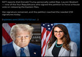 NYT reports that Donald Trump personally called Rep. Lauren Boebert ― one of the four Republicans who signed the petition to force a House vote on releasing the Epstein files. Her signature remained, and the petition reached the needed 218 signatures today. (nytimes.com/2025/11/12/us/...)