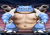 An edit of the Pokemon Blastoise. X user kdremb's chest replaces Blastoise's.