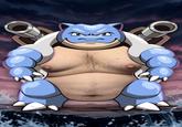 An edit of the Pokemon Blastoise. X user Buckthe_buck's chest replaces Blastoise's.