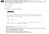 Adam Cochran (adamscochran.eth) @adamscochran · 19h Months before his death, Epstein said in an email he was "the only one" who could "take down Trump" Then he died. In custody. While the cameras were dark. 12/02/18 05:26:08 AM It will all blow over! They're really just trying to take down Trump and doing whatever they can to do that...! <jeeitunes@gmail.com> 12/02/18 05:26:45 AM yes thx. its wild. one able to take him down ☐ because i am the DonAlt @CryptoDonAlt · 20h Would've been good to be able to interrogate Epstein on the matter of Trump being involved with him If only he didn't die in custody With malfunctioning camera equipment Unsupervised while being a high profile target...
