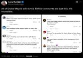 A post sharing comments on Ann Maye's TikTok. The post reads, "All of Drake Maye’s wife Ann’s TikTok comments are just this. It’s incredible."