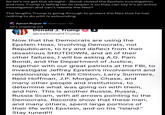 So let's me get this straight....Bondi closed the Epstein investigation and now Trump is telling her to reopen it so they can say it's an active investigation and can't release the files? The lengths Trump is going through to protect the files that he has nothing to do with is astounding Aaron Rupar @atrupar. 9h he's crashing out Donald J. Trump @realDonaldTrump Now that the Democrats are using the Epstein Hoax, involving Democrats, not Republicans, to try and deflect from their disastrous SHUTDOWN, and all of their other failures, I will be asking A.G. Pam Bondi, and the Department of Justice, together with our great patriots at the FBI, to investigate Jeffrey Epstein's involvement and relationship with Bill Clinton, Larry Summers, Reid Hoffman, J.P. Morgan, Chase, and many other people and institutions, to determine what was going on with them, and him. This is another Russia, Russia, Russia Scam, with all arrows pointing to the Democrats. Records show that these men, and many others, spent large portions of their life with Epstein, and on his "Island." Stay tuned!!!