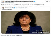 X user @kylekulinski tweeted,"So that email was real? Did Trump actually suck off Bill Clinton?" in the quote tweets of a post that read, "Donica Lewinsky," and featured a photo of Donald Trump's face morphed onto the body of Monica Lewinsky. The post gathered over 85,000 likes in a day.