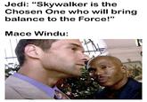 Jedi: "Skywalker is the Chosen One who will bring balance to the Force!" Mace Windu:
