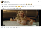 A "quote-tweet":https://knowyourmeme.com/memes/quote-retweets-qrts of the original "Hey Men" and They Are Pigs "tweet":https://knowyourmeme.com/memes/sites/twitter-x about a clip from the "Sabrina Carpenter":https://knowyourmeme.com/memes/people/sabrina-carpenter music video for her song "Manchild."