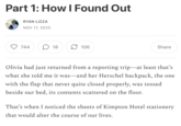 On November 17th, 2025, Ryan Lizza, Olivia Nuzzi's ex-fiance, published the first in a series of journal entries to Telos News, talking about how he discovered her infidelity, not with RFK Jr., but with former South Carolina governor Mark Sanford. The article was titled, "Part 1 - How I Found Out."