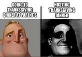 GOING TO THANKSGIVING DINNER AT PARENT'S HOSTING THANKSGIVING DINNER