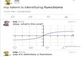 istp @isfp my talent is identifying functions 12:37 PM 30/08/2021 intj @intj okay. what's this one? isfp @isfp yep it's definitely a function 1 2 m v @MathMatize ↑ 1 m v