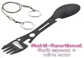 Multi-functional fork spoon + wire saw