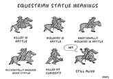 EQUESTRIAN STATUE MEANINGS RILLED IN BATTLE WOUNDED IN BATTLE EMOTIONALLY WOUNDED IN BATTLE HEY ACCIDENTALLY BRONZED INSIDE STATUE KILLED BY CURIOSITY STILL ALIVE GERRY