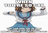 WHEN YOU'RE SO GAY THAT YOUR NAME AND THE NAME OF YOUR ISLAND ARE USED TO MAKE THE WORDS FOR GIRLS LOVING GIRLS imgflip.com
