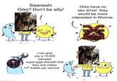 Slaaneshi Orks? Don't be silly! Orks have no sex drive! they would be more interested in Khorne- T I can give you a 10,000 barreled super-giga-shootah that fires one million bullets per second