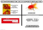 THE SELECTIVE MEMORY STARTER PACK Remembering broken promises and ghosting Remembering every time you were "difficult" HUH? WHAT? iMessage Today 16-65 Hey, are we still on for tonight? Helloooo?? Delivered ERROR 404: MEMORY FILE NOT FOUND imgflip.com "WHAT ARE YOU TALKING ABOUT? I NEVER SAID THAT"