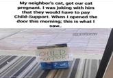 My neighbor's cat, got our cat pregnant. I was joking with him that they would have to pay Child-Support. When I opened the door this morning; this is what I saw.. Al-generated content CHILD SUPPORT PURINA Cat Complet @paulvutv