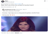 A "meme":https://knowyourmeme.com/memes/memes using the Camille Prats format, in which the Filipino star was introduced on _TiktoClock_ just after a heartfelt, worrying announcement was made about one of the show's previous hosts.