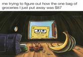 me trying to figure out how the one bag of groceries I just put away was $87 B w/evan-lolz