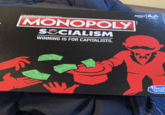 ADULT & E8029 2-4 PLAYERS BRAND Fast-Dealing Property Trading Game MONOPOLY SOCIALISM WINNING IS FOR CAPITALISTS. AA M M A M M Hast Gamu