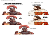 North Africa circa 146 BC: EJEKOE HABES TERRAM BONAM, QVID VOCAS? [nice land you got here, how do you call it?) HGI HFRK NU (tagi d taferka inu) ((This is my land)) GOZ QVID? EXO⇒ |= OMNES JVS... ERGO... AFRICA. HFRK NU (MY LAND)