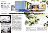 1/1 1956 Home Show Plastic House of the future may come in mass-produced, no-upkeep parts that you arrange to suit the whole family. By ERNST BEHRENDT FIRST MODEL of plastic house shows the four U-shaped wings cantilevered out from a small central foundation. Actual test house, sched uled for '57, will follow a similar design. MIT ARCHITECTS Marvin Goody (second from left) and Richard Hamilton (center) plan "House of Tomorrow" with Monsanto plastic experts Gigliotti, Whittier and Hansen. HIS is the schedule for the plastic house in which you may live a few years from now: The preliminary design has been completed at the Massachusetts Institute of Technology. A scale model will go up some time this spring. A life-size test house may be ready in a year. What will happen after that is any. body's guess; but a brand-new multi- million-dollar industry could result. There will be a lot of concrete and maybe wood and steel in the house- where concrete, wood and steel can be used more advantageously than plastics. But plastics will be the very backbone of the structure. They will be used for its floors, walls and ceilings; they will line the bathroom, decorate the living room and support the roof. The project began in 1953 when the Monsanto Chemical Company, one of the largest producers of plastics, offered to sponsor research. Work has been going on ever since under the direction of Richard W. Hamilton of MIT's Depart- ment of Architecture. The preliminary design was completed in 1954 by archi- tect Marvin Goody with the help of Ernest Kirwan. What will the plastic house look like? Imagine a big chunk of concrete. 16 feet square. This is the central utility core of the house, and its anchor to the ground as well. It contains baths, kitch- en and laundry; the heating plant will probably be underground. From this core four lightweight plastic wings are cantilevered. Each of these, too, is 16 feet square. Seen from above, the four APRIL 1956 145