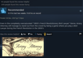 93 people found this review helpful 209 people found this review funny Recommended 0.0 hrs last two weeks / 6.6 hrs on record Posted: 16 Dec, 2017 @ 7:53pm Even in the completely oversaturated "1800's French Revolutionary Bird Lawyer" Genre, Aviary Attorney still manage to stand out from the crowd by being a game where you play a Bird Lawyer during the French Revolution in the 1800's Was this review helpful? Yes No Funny Award Aviary Attorney
