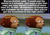 Warren Buffett said: "I could end the deficit in 5 minutes. Just pass a law that says any time there's a deficit of more than 3% of GDP, all members of Congress are ineligible for re-election. Now you've got the incentives in the right place." Members of the French Constituent Assembly who signed the Self-Denying Ordainance: