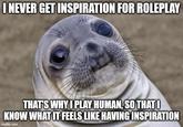 I NEVER GET INSPIRATION FOR ROLEPLAY THAT'S WHY I PLAY HUMAN, SO THAT KNOW WHAT IT FEELS LIKE HAVING INSPIRATION imgflip.com