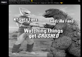 GODZILLA GODZILLA.OFFICIAL @Godzilla_Toho 1d Jets Vs. Falcons has nothing on Jaguar Jet Vs. Kaiju X NY Jets Fans Godzilla Fans Watching things get CRUSHED