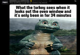 GODZILLA ゴジラ GODZILLA.OFFICIAL @Godzilla_Toho .4d The stuffing could fill an entire city block. What the turkey sees when it looks out the oven window and it's only been in for 34 minutes X