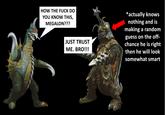 HOW THE F--- DO YOU KNOW THIS, MEGALON??? JUST TRUST ME. BRO!!! *actually knows nothing and is making a random guess on the off- chance he is right then he will look somewhat smart