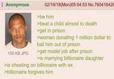 Anonymous 155 KB JPG 02/19/18(Mon)05:54:53 No.760416428 >be him >beat a child almost to death >get in prison >women donating 1 million dollar to bail him out of prison >get model job after prison >is marrying billionaire daughter >is cheating on billionaire with ex >billionaire forgives him
