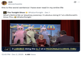 A "quote-tweet":https://knowyourmeme.com/memes/quote-retweets-qrts about the _The Tonight Show Starring_ "_Jimmy Fallon_":https://knowyourmeme.com/memes/people/jimmy-fallon segment with actress "Sydney Sweeney":https://knowyourmeme.com/memes/people/sydney-sweeney in which she had to guess that three "Labubu":https://knowyourmeme.com/memes/subcultures/labubu-toys toys doing the "67 Meme":https://knowyourmeme.com/memes/67-meme hand gesture at a "McDonald's":https://knowyourmeme.com/memes/subcultures/mcdonalds drive-thru were behind her.