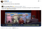 A "quote-tweet":https://knowyourmeme.com/memes/quote-retweets-qrts about the _The Tonight Show Starring_ "_Jimmy Fallon_":https://knowyourmeme.com/memes/people/jimmy-fallon segment with actress "Sydney Sweeney":https://knowyourmeme.com/memes/people/sydney-sweeney in which she had to guess that three "Labubu":https://knowyourmeme.com/memes/subcultures/labubu-toys toys doing the "67 Meme":https://knowyourmeme.com/memes/67-meme hand gesture at a "McDonald's":https://knowyourmeme.com/memes/subcultures/mcdonalds drive-thru were behind her.