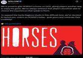 A post by GOG. The post announces pre-orders for Horses.