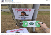 A "tweet":https://knowyourmeme.com/memes/sites/twitter-x showing someone hanging up missing posters for Lars the "_Fortnite_":https://knowyourmeme.com/memes/subcultures/fortnite Battle Bus driver.