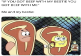 "IF YOU GOT BEEF WITH MY BESTIE YOU GOT BEEF WITH ME" Me and my bestie: STERE
