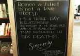 YEAR ONE THE ROBERTS MORA ROBERTS Entanglements BEASTS HEART LEIFE SHALLCROSS IM Romeo & Juliet is not a love story. IT'S A THREE-DAY RELATIONSHIP BETWEEN A 13-YEAR-OLD AND A 17-YEAR-OLD THAT RESULTED IN SIX DEATHS. Sincerely EVERYONE WHO ACTUALLY READ IT