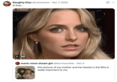 X user @mewsstwo posted a "vaguebaiting" post responding to another X user's photo of their mother in high school with the Mckenna Grace reaction GIF.