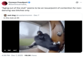 Conwyn Fraudport @Dominicannabis_ ... "Aging out of the club" seems to be an issue/point of contention for non- dancing-ass bitches only wet dog @russianmomm · Dec 7 in the club at 25 II GIF ALT 4:36 PM Dec 7, 2025 118.9K Views