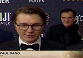 An edited image of Tarantino glaring at Paul Dano. The image is based on a photo of Antony Starr.