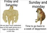 Friday and Saturday Sunday and monday We are days most celebrated days of the week giving you a night of relaxation and a chill vibe Time to go back to a week of deppresion