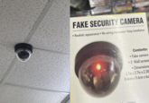 FAKE SECURITY CAMERA • •Realistic appearance No wiring necessary Easy installation · Contents: Fake camera • 2 Wall screws •Dimensions 3.7in x 3.7in x 2.38 (9.4cm x 9.4cm x 6c amora